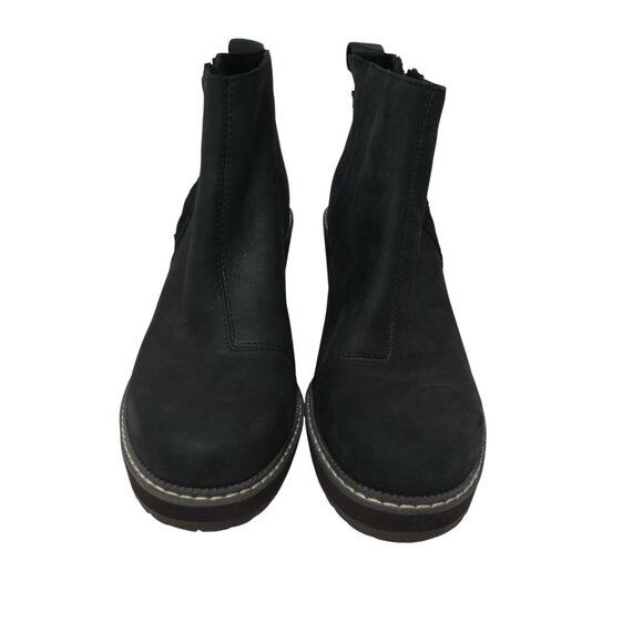 Toms Raven Black Leather Wedge Heel Water Resistant Ankle Boots Booties 6.5 - Picture 6 of 13